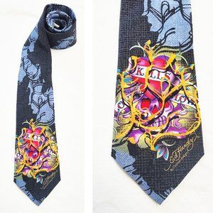 Ed Hardy Mens LOVE KILLS Necktie Tie Tattoo Print Silk Christian Audigier NWT